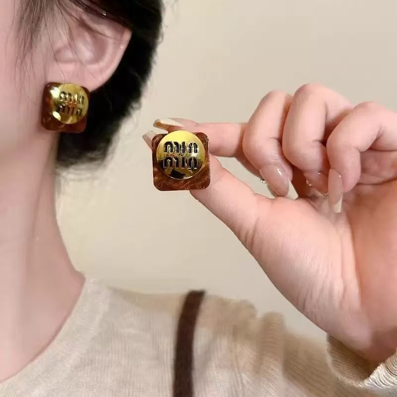 合金耳饰 美拉德方形字母