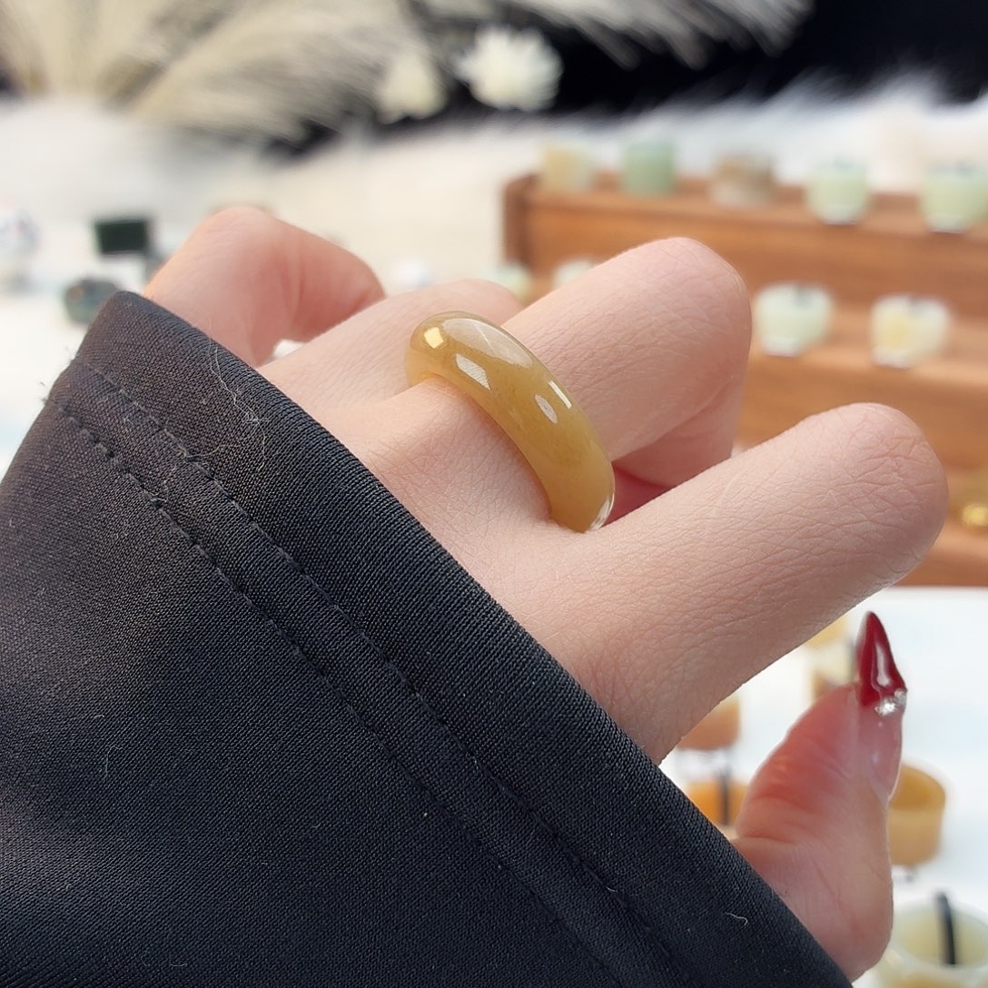 和田玉未镶嵌戒指i144橘糖轮胎18.3mm