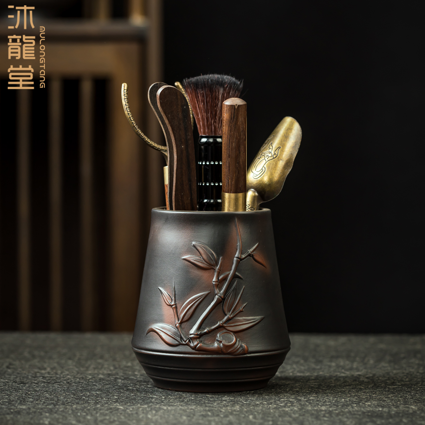 紫陶茶道六君子全套茶具配件黑檀木实木茶夹茶勺养壶笔普洱茶刀