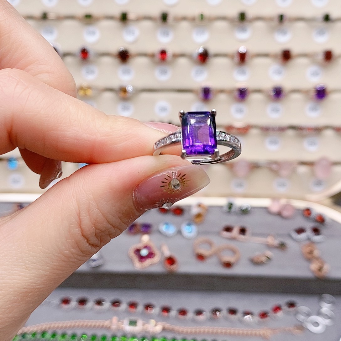 水晶戒指银S925镶嵌戒指