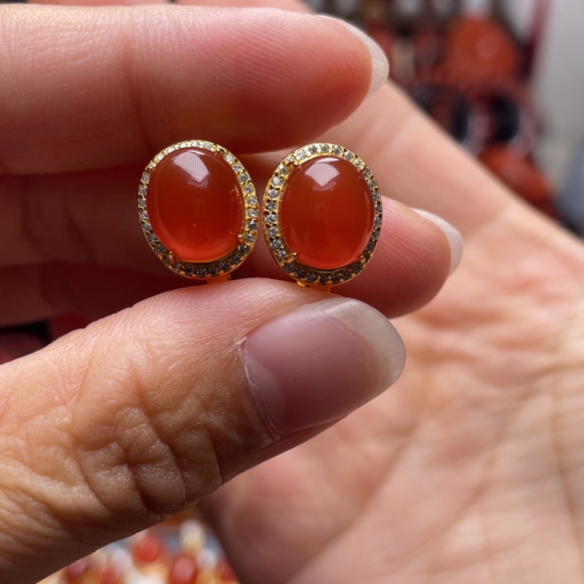 【闪购商品】银S925镶嵌冰红耳扣原矿南红玛瑙