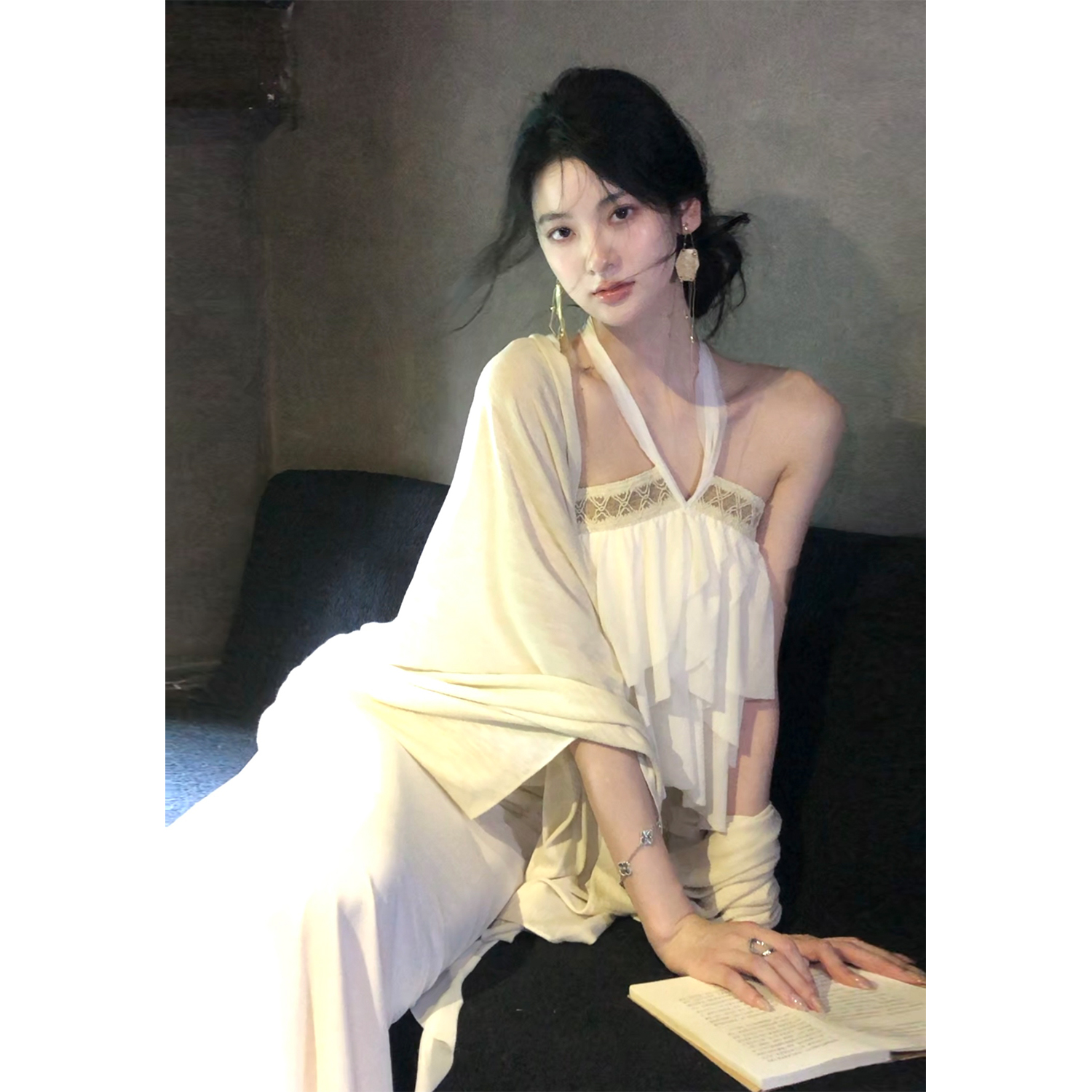 从一时刻【难生恨】新中式开衫女荷叶边上衣鱼尾半裙套装CY-S25259