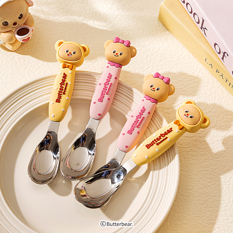 【摩登主妇&黄油小熊】儿童勺子食品级不锈钢个人专用宝宝元宝勺
