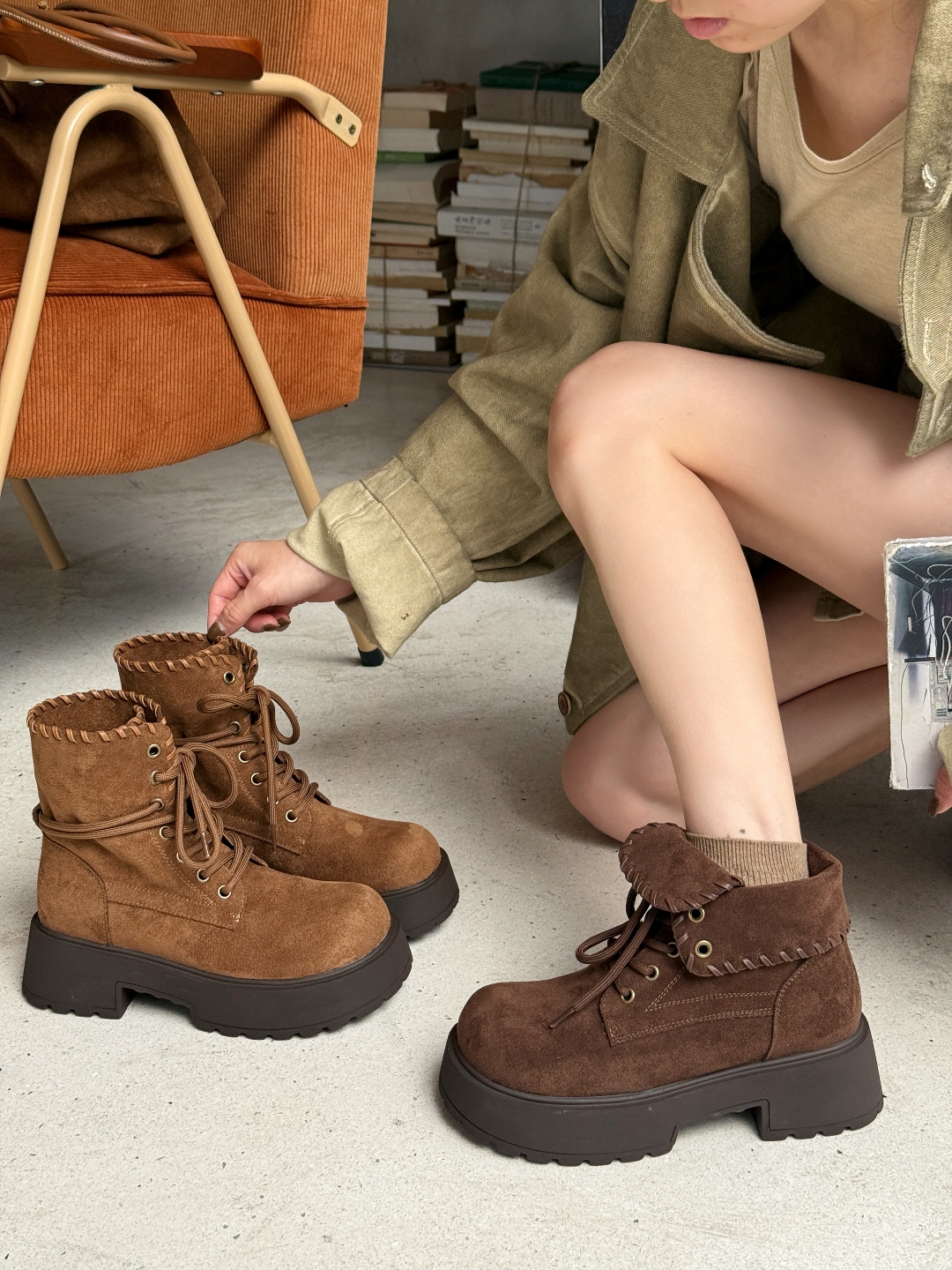 秋冬欧美风交叉绑带马丁靴百搭秋季英伦风休闲 跟高5CM 663-2