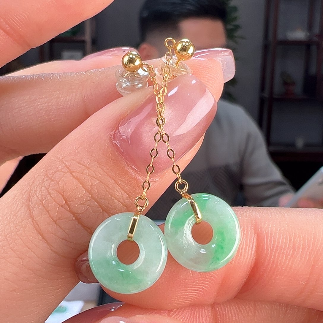 翡翠耳饰18K金镶嵌耳环