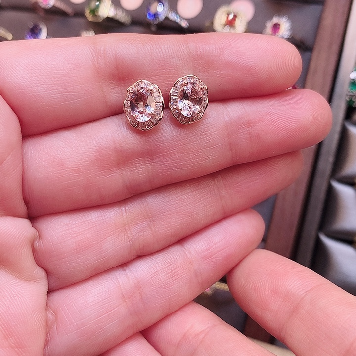 绿柱石（摩根石）耳饰银S925镶嵌