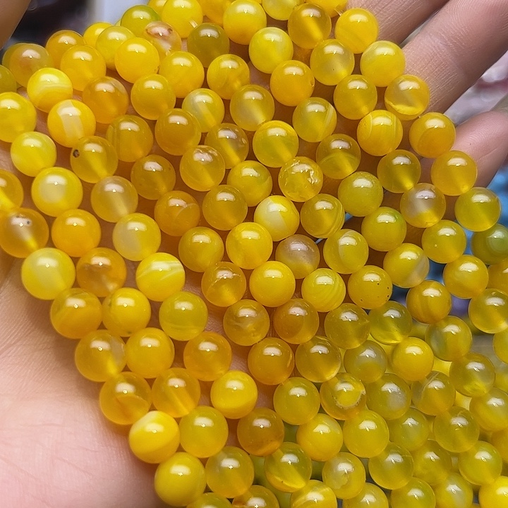 玛瑙/玉髓未镶嵌珠宝半成品T832  8m天然蜜蜡黄玛瑙圆珠两条