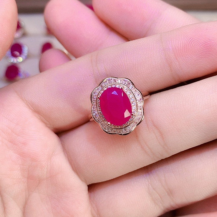 戒指红宝石银S925镶嵌