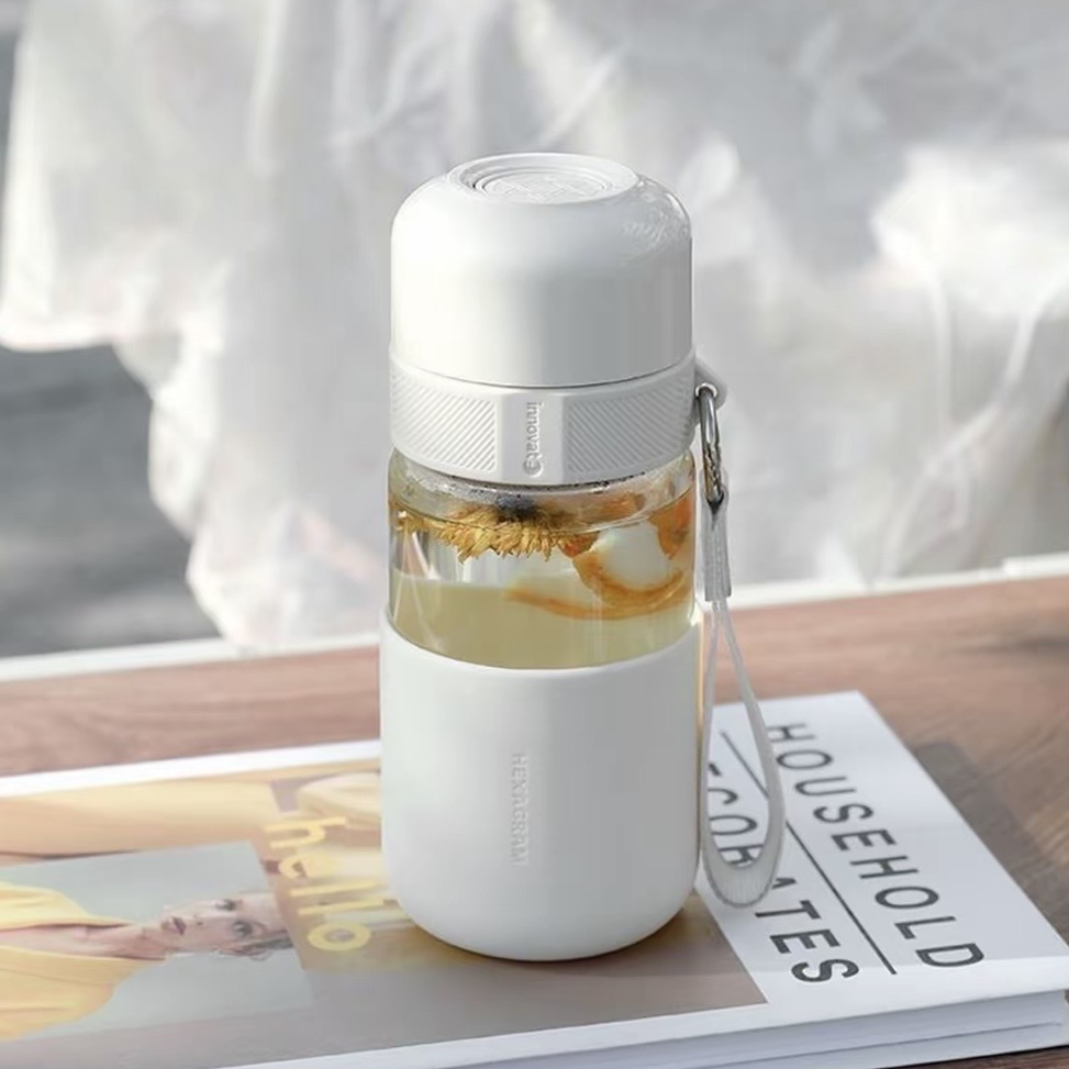 一键开盖速开泡茶玻璃杯茶水分离花茶水杯子