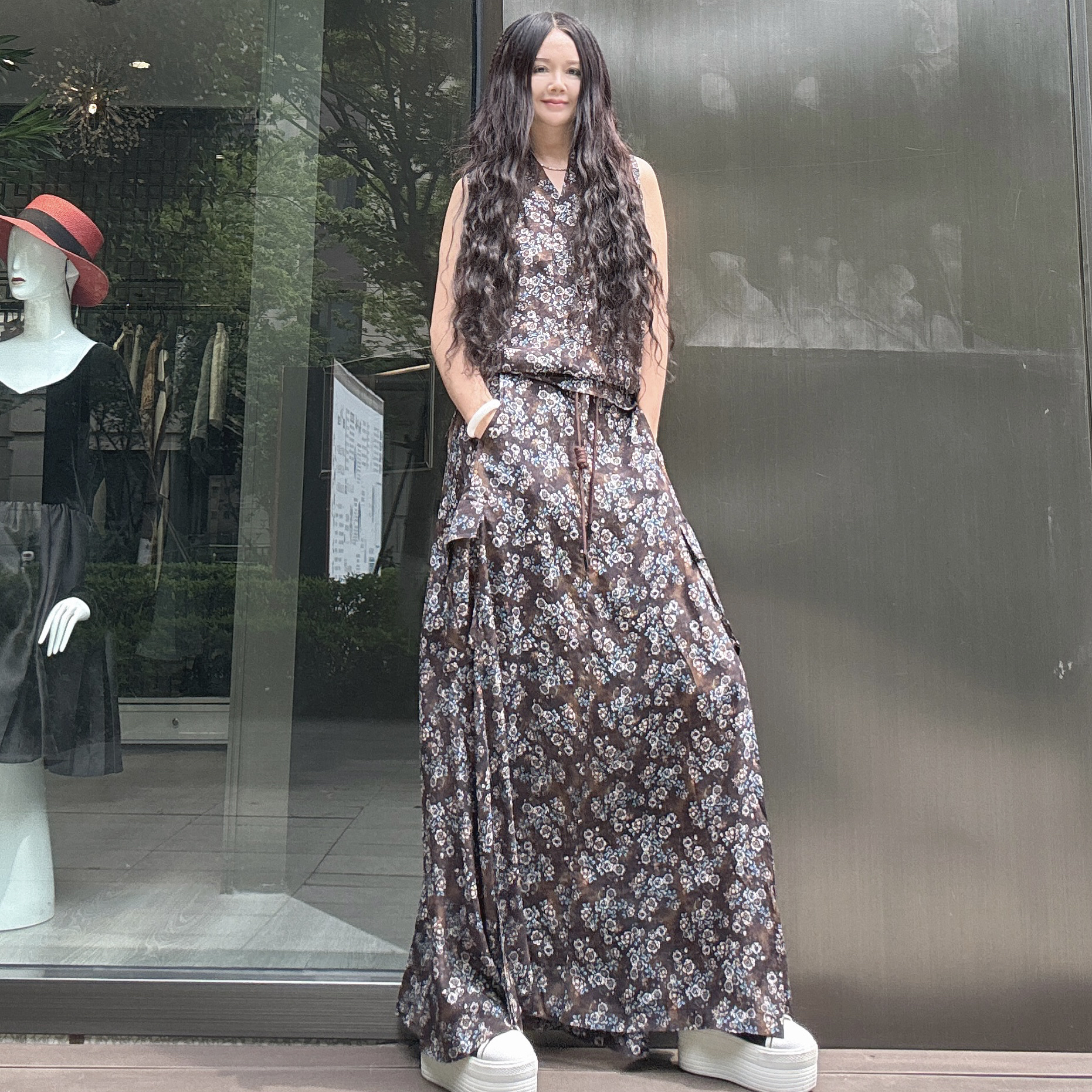【周周家】高级感夏季桑蚕丝高货气质时尚复古碎花半裙套装