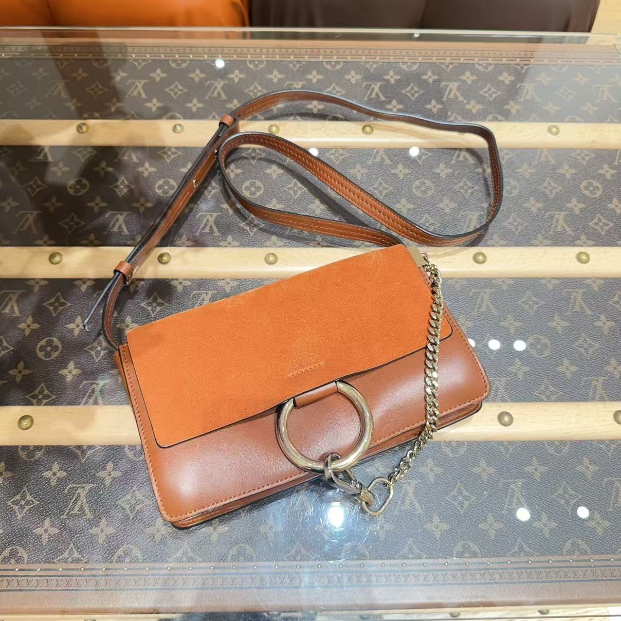 95新 Chloe/蔻依 青年FAYE系列 焦糖色小牛皮单肩斜挎包