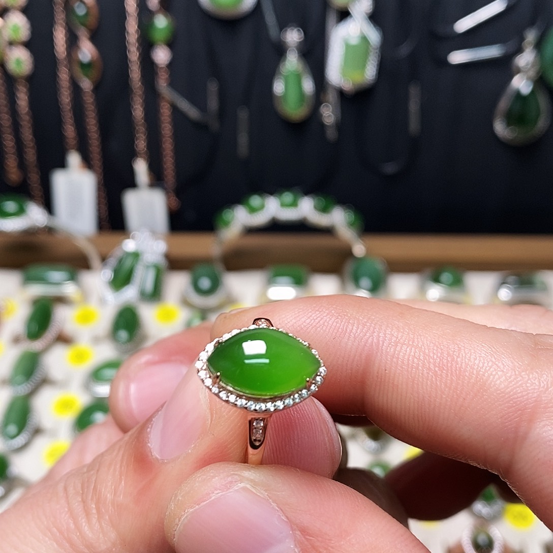 和田玉（碧玉）银S925镶嵌戒指