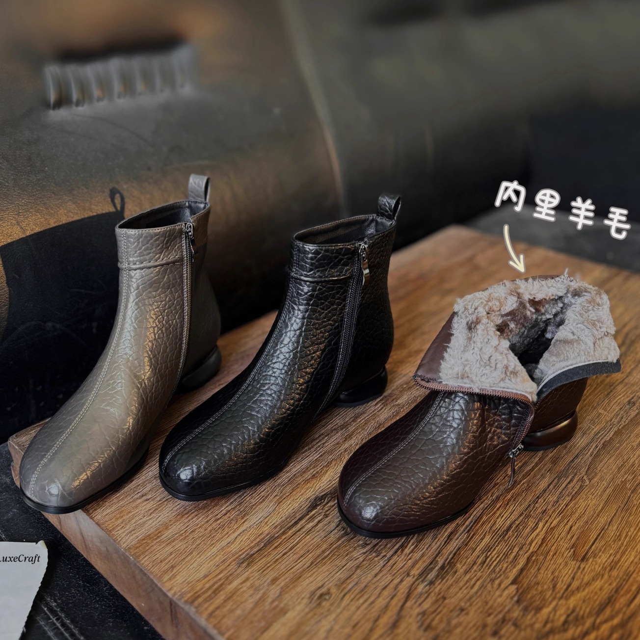 2088-3羊毛短靴女减龄圆头百搭粗跟切尔西靴2025冬季新款大码女鞋