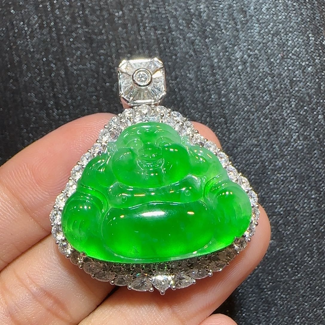 翡翠18K金镶嵌吊坠(不含链)佛公