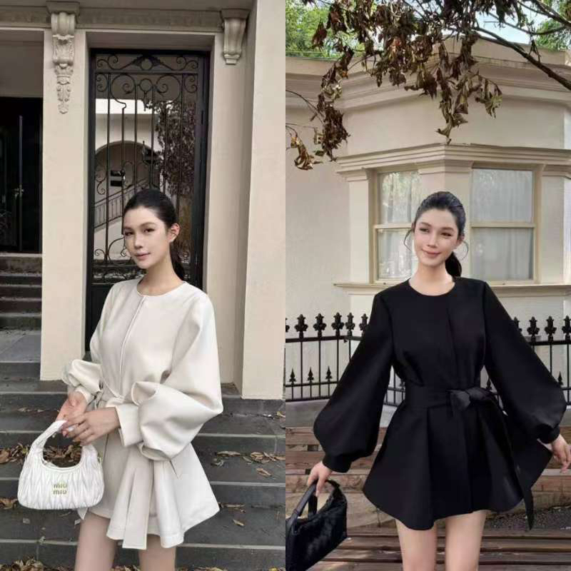 VaVa家：大码女装「聆听维也纳」秋季韩系圆领系带花包袖风衣外套