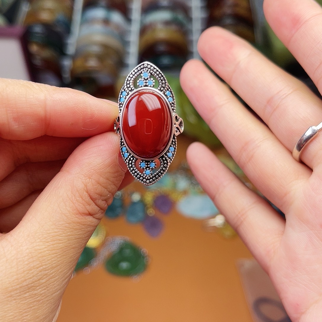 石英质玉戒指银S925镶嵌