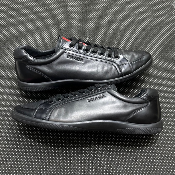 95新 Prada/普拉达 44码 29cm 黑色 普拉达 压花 板鞋 成色新