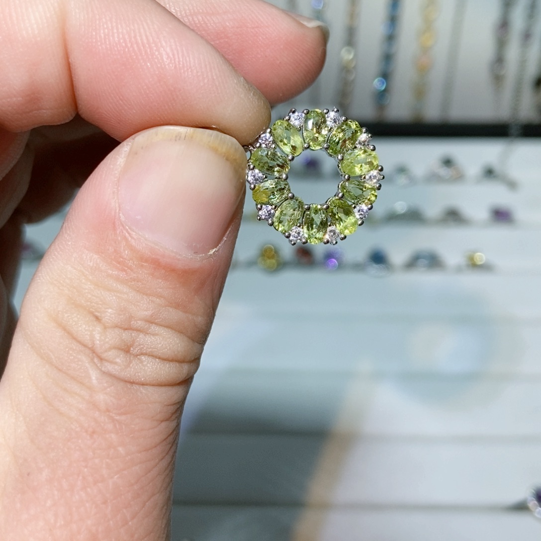 绿水晶戒指银S925镶嵌