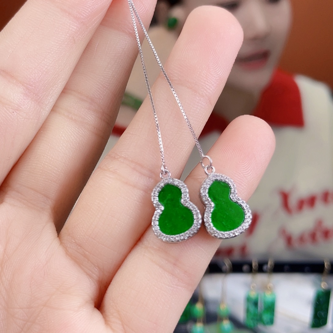 翡翠银S925镶嵌耳饰