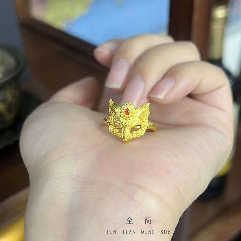 铜合金戒指 孟大师系列 玉面狐狸戒指开口设计七夕必备