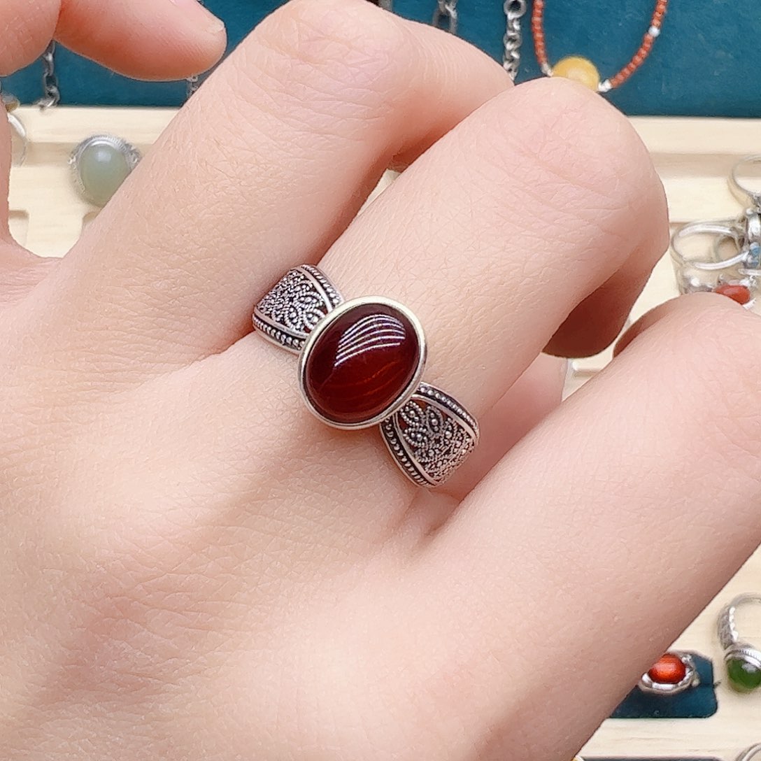 血珀戒指银S925镶嵌，