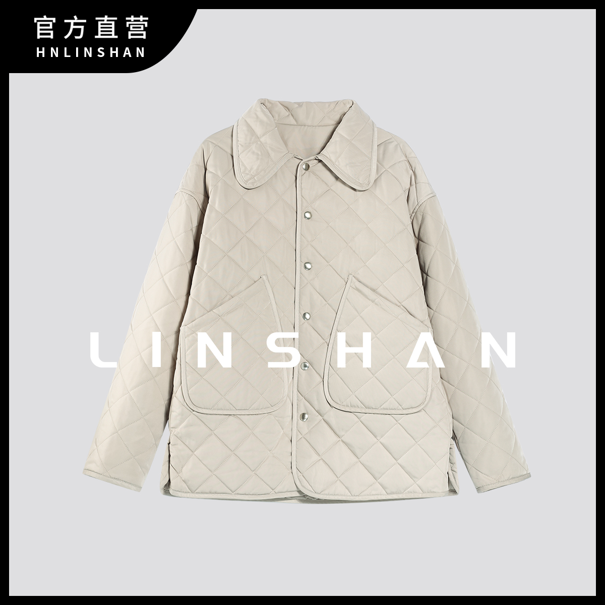 【清】【菠萝包】设计款时尚感翻领形格缝宽松保暖棉衣23311201