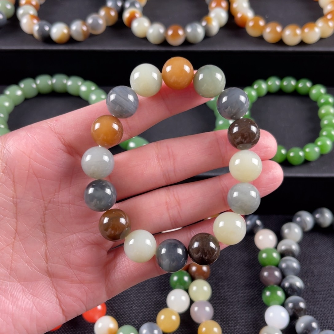 和田玉手串未镶嵌卡12楼兰三色