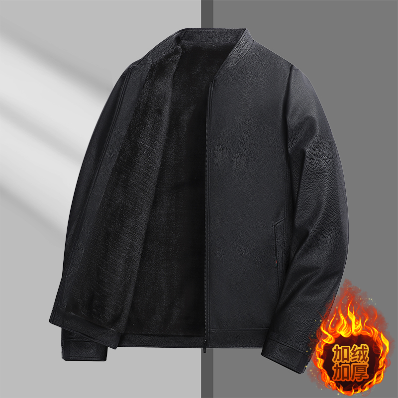 冬季立领纯色加绒保暖男士雅丹风休闲皮衣潮流加绒中年短款大码