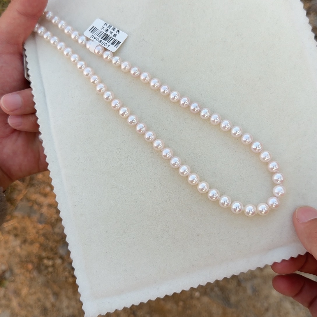 淡水珍珠银S925镶嵌颈饰7-8无核极光镜面正圆无暇炫彩冷白