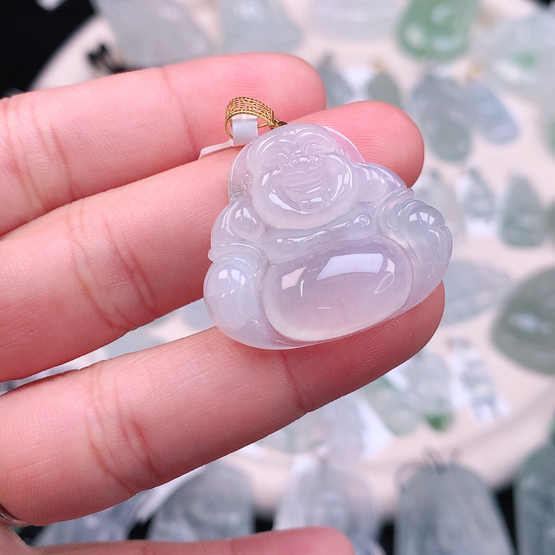 翡翠颈饰18K金镶嵌冰胶佛公
