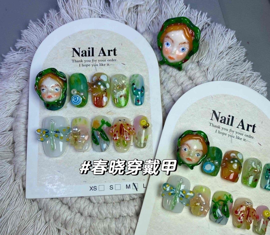 【春晓～穿戴甲专拍】纯手工手绘捏捏小众ins默认微瑕NO退NO换
