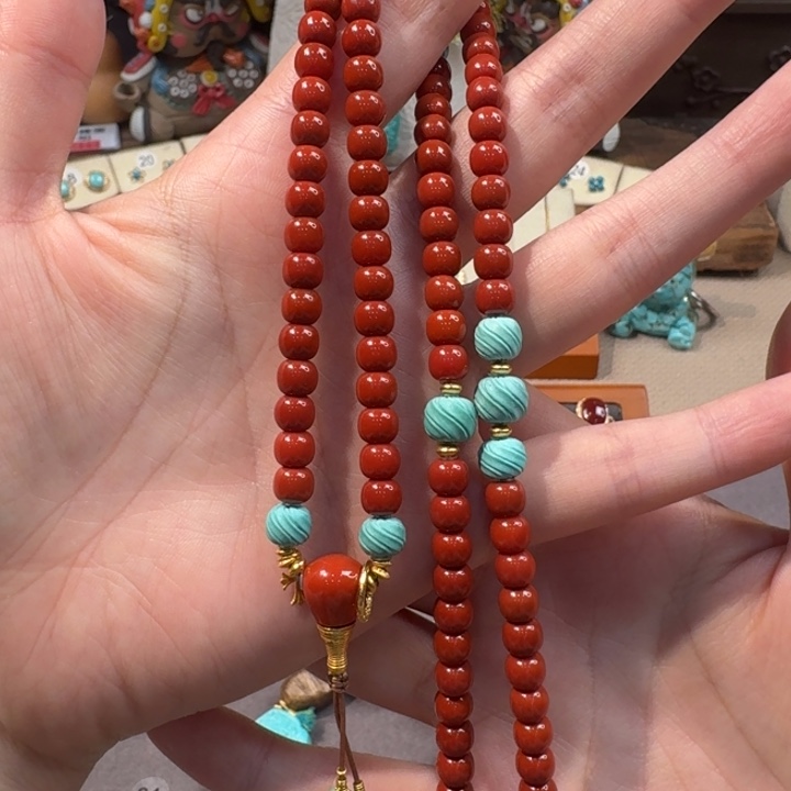 南红玛瑙18K金镶嵌毛衣链108