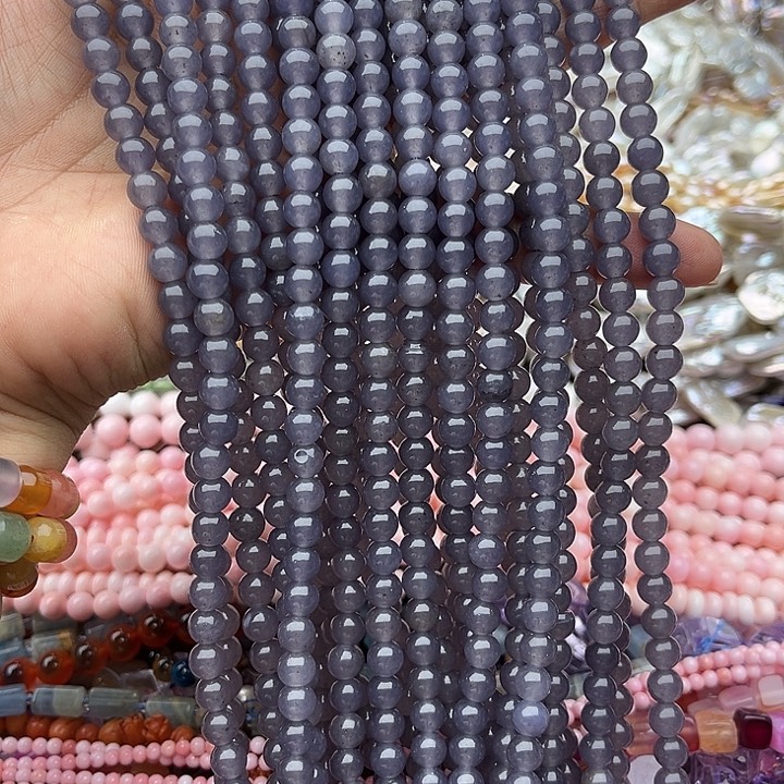 玛瑙/玉髓未镶嵌珠宝半成品2条6mm烟紫