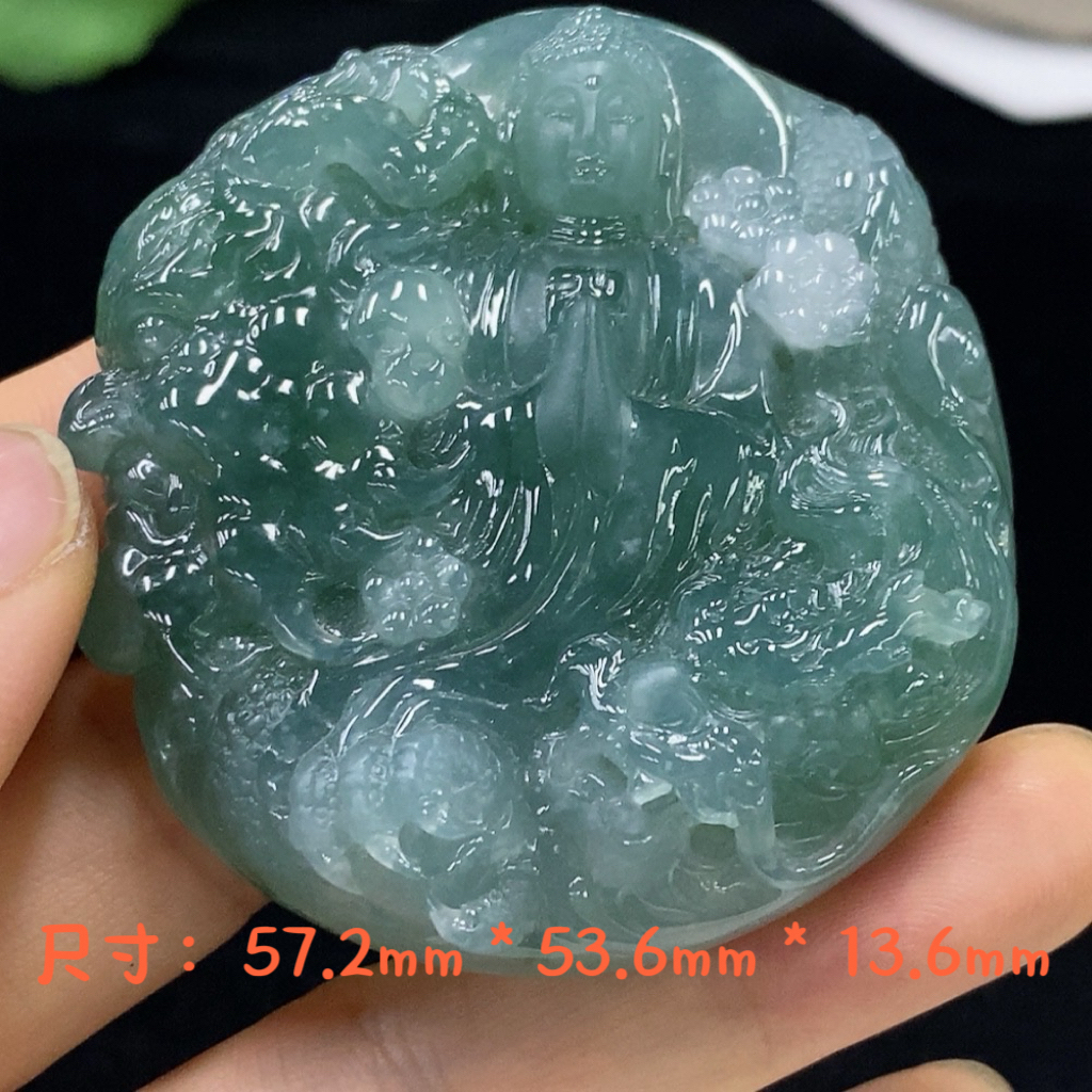 缅甸翡翠A货冰晴神龙护主足精工雕刻