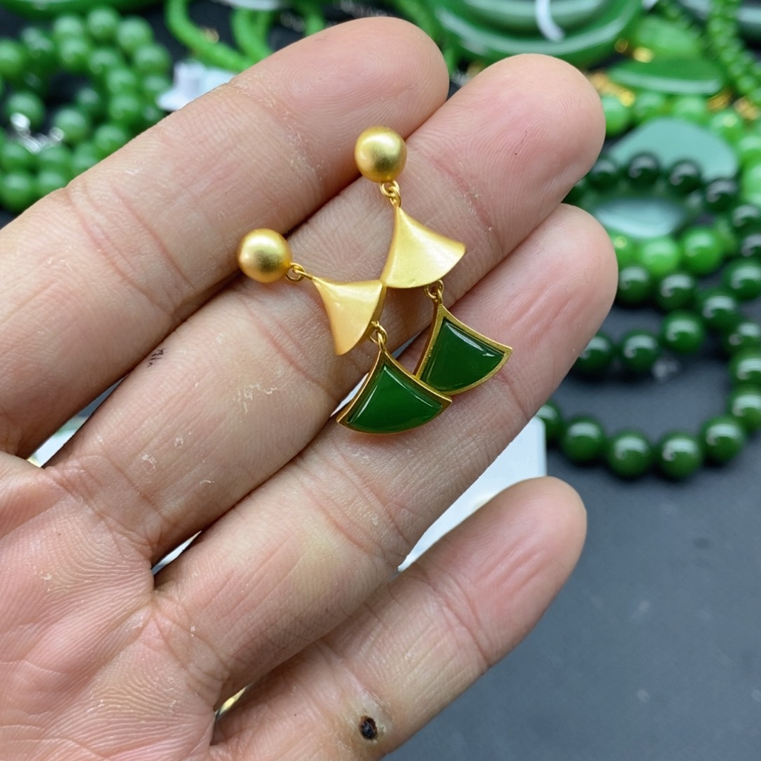 和田玉（碧玉）手链银S925镀金镶嵌