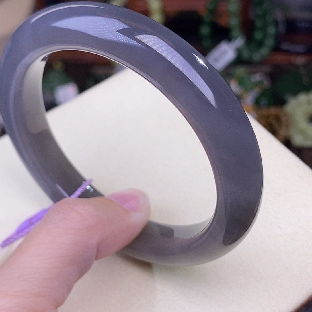 和田玉55.9 冰底脂膏级烟紫脂膏级清货手镯未镶嵌