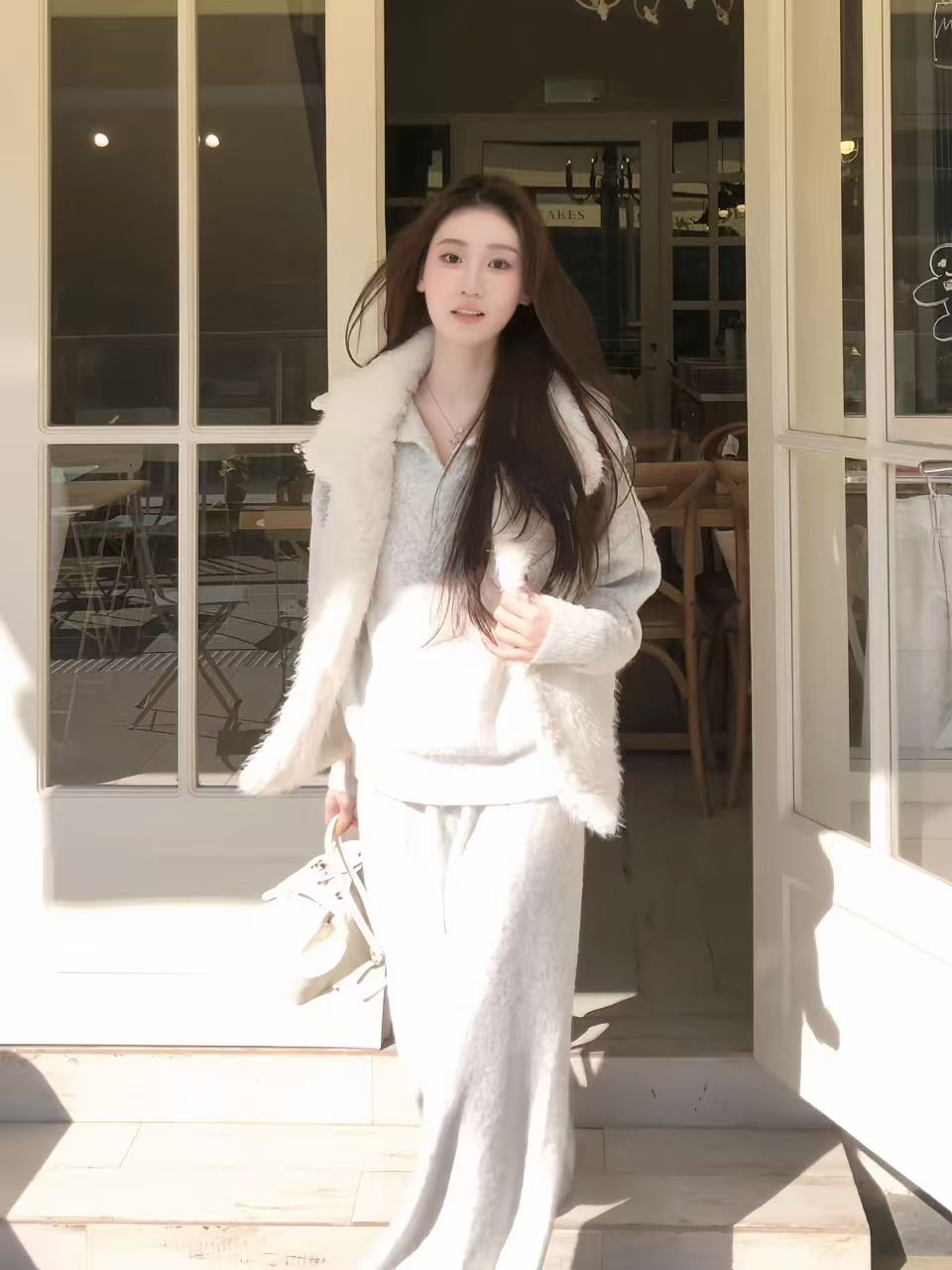 绵绵【雪季告白】女装毛针织衫厚款冬季上衣翻领针织轻奢套装