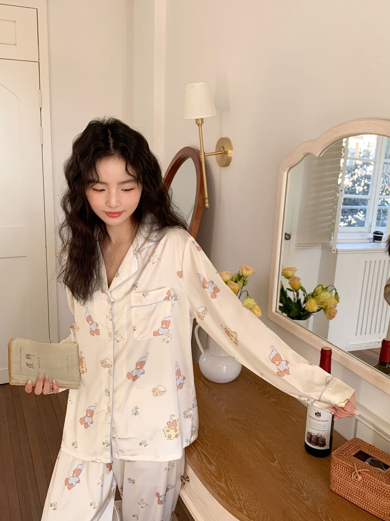 PURES原创【睡觉小熊】秋款卡通可爱简约舒适女长袖宽松家居服睡衣