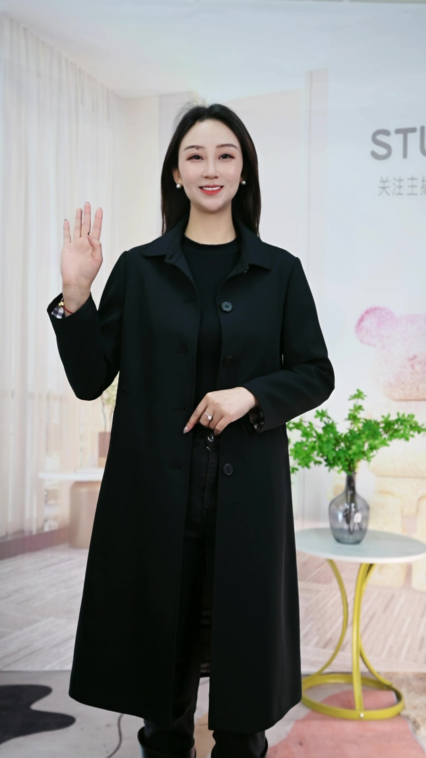 P.L083-新款定制黑色显瘦时尚气质大衣