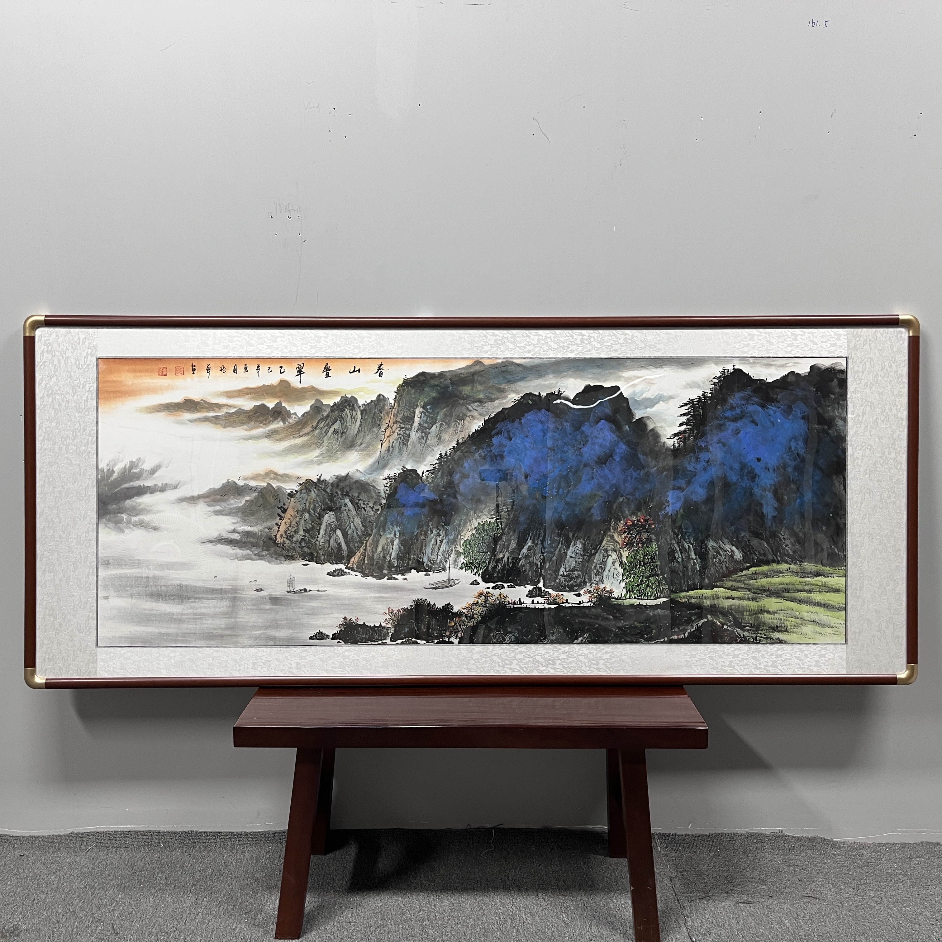 纯手绘208x86春山叠翠水墨画国画山水画客厅沙发背景墙书房挂画