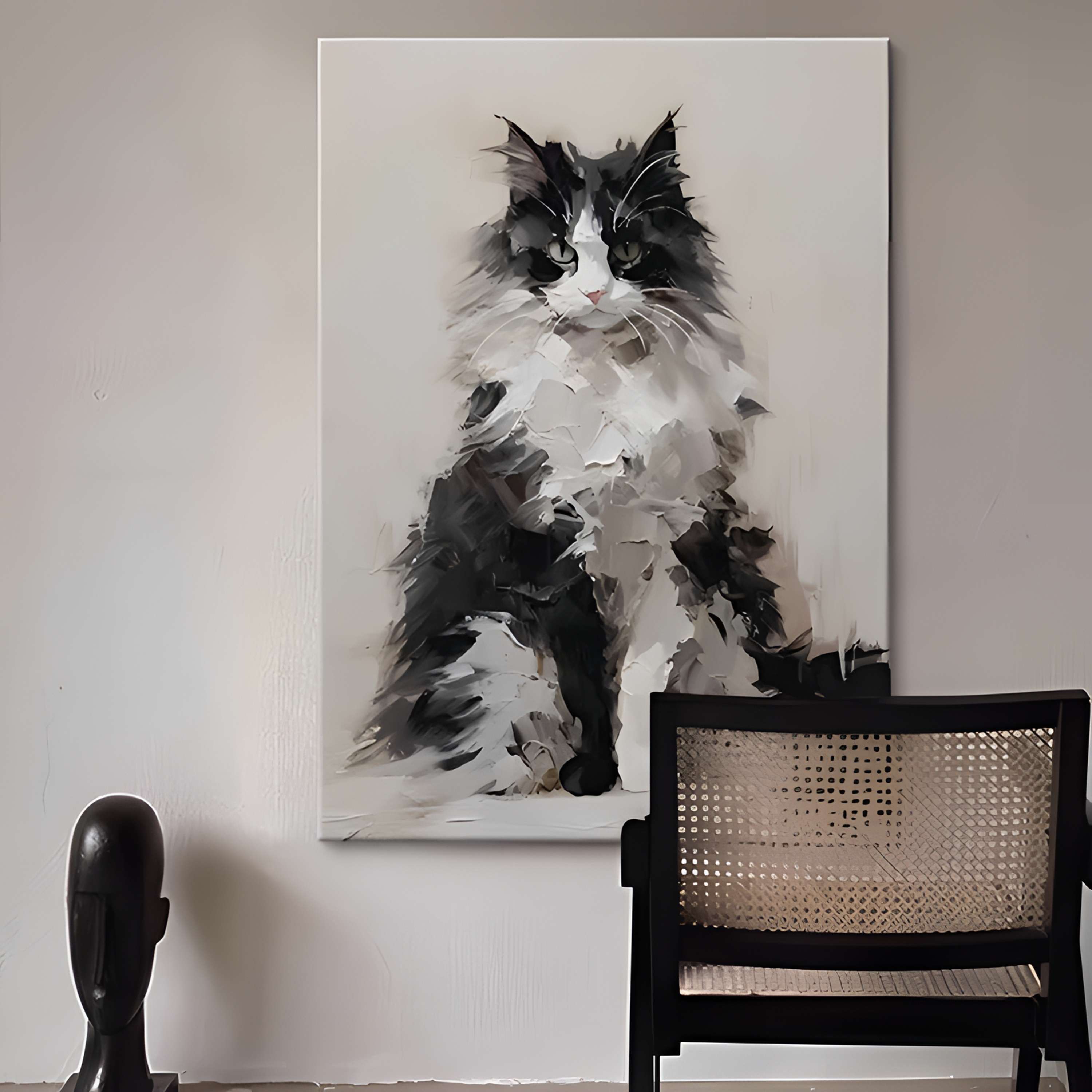 简约现代抽象高级感猫咪艺术轻法式客厅装饰画治愈系动物玄关挂画