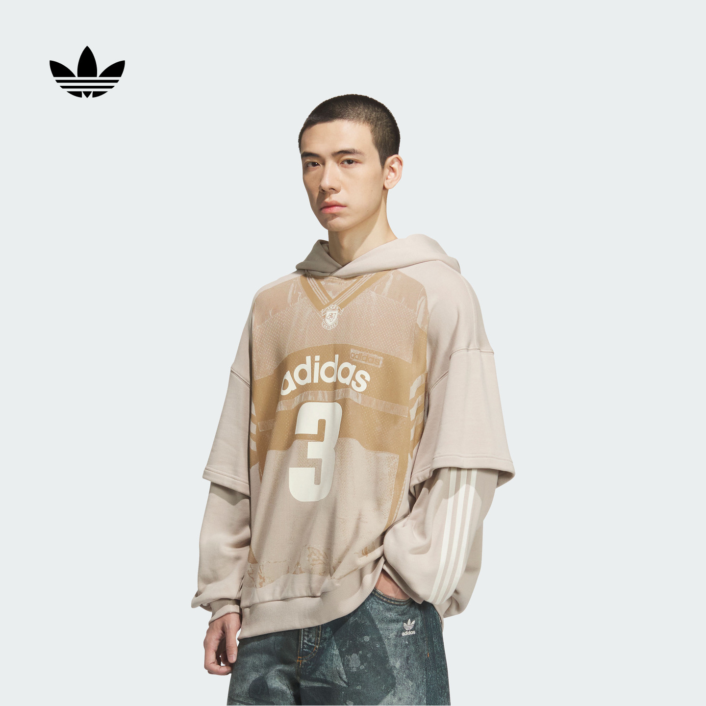 阿迪达斯官方三叶草 舒适毛圈布运动连帽套头衫男款adidas KC2608
