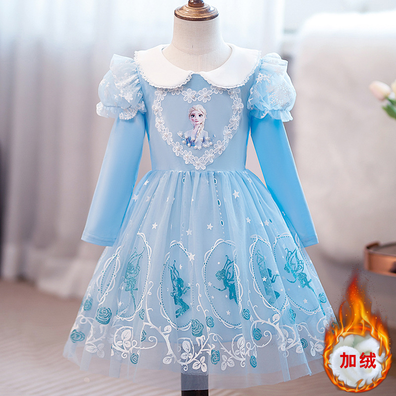 冰雪爱莎公主裙女童艾莎秋装儿童服装生日新款艾沙冬装加绒连衣裙