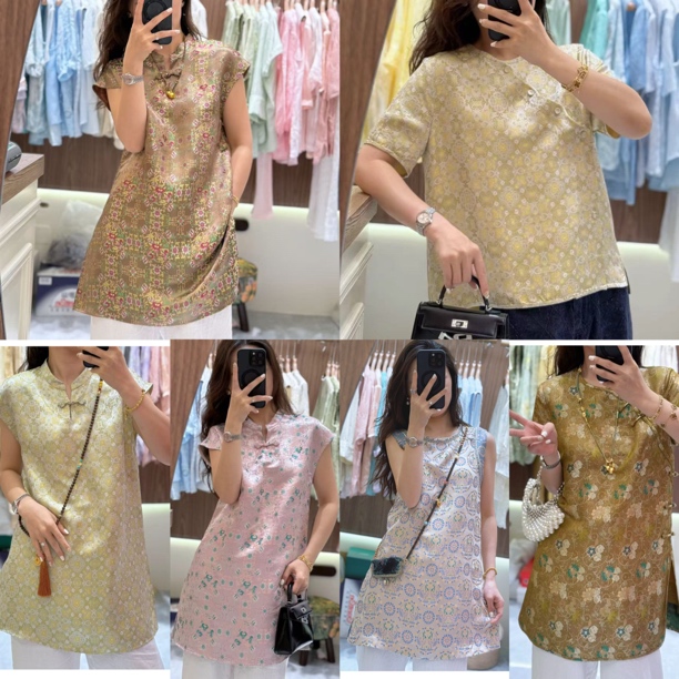 【锦绣】春夏新款花色新中式斜门襟中长款宋锦上衣