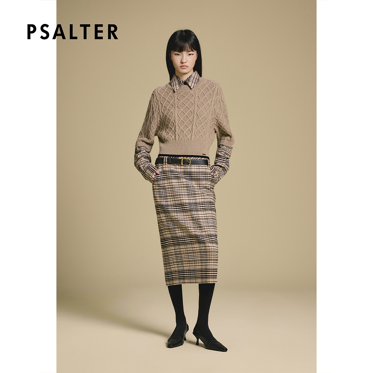 PSALTER诗篇复古时尚格纹假两件学院休闲针织衫2025冬季新款