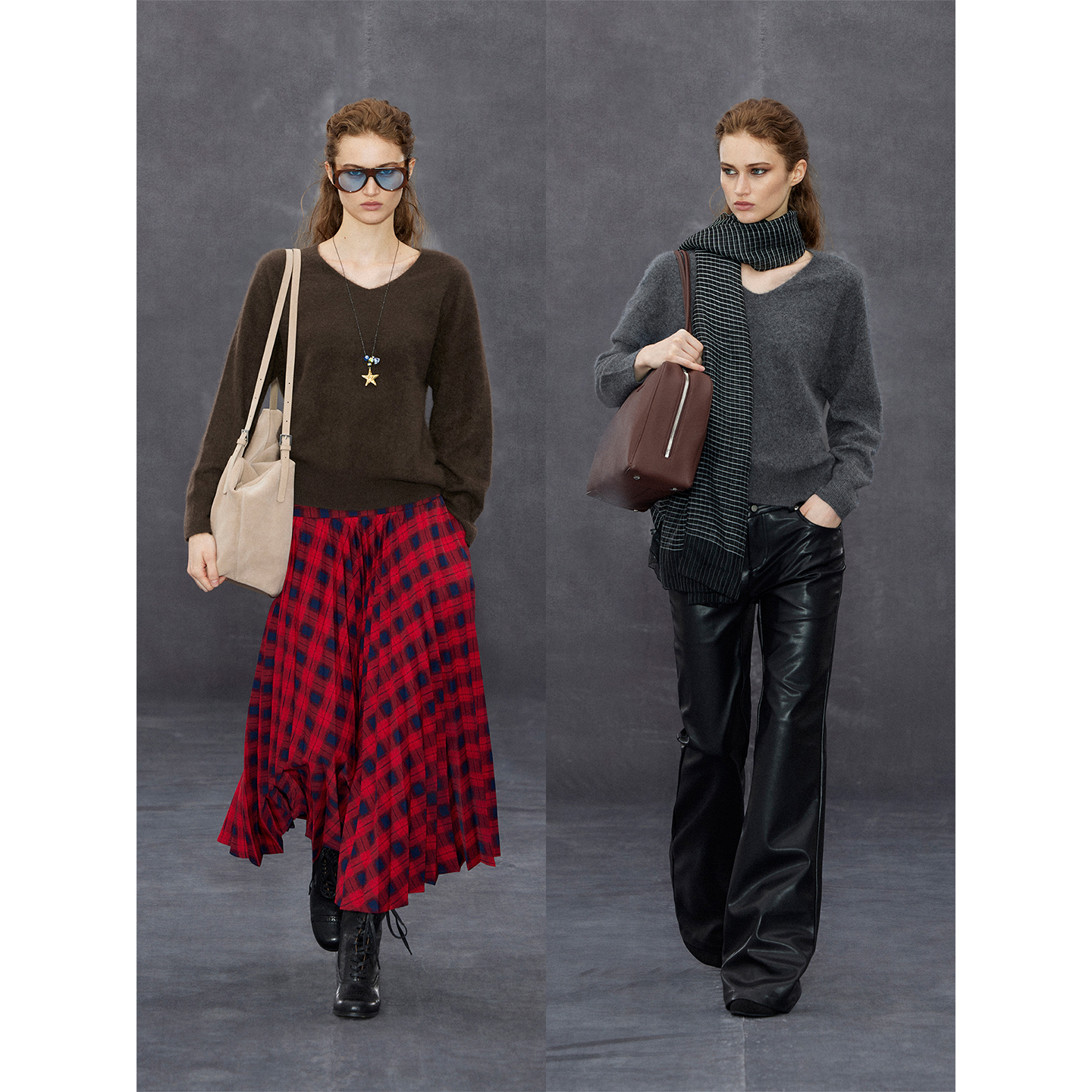 randpickee V领宽松纯羊毛针织毛衣