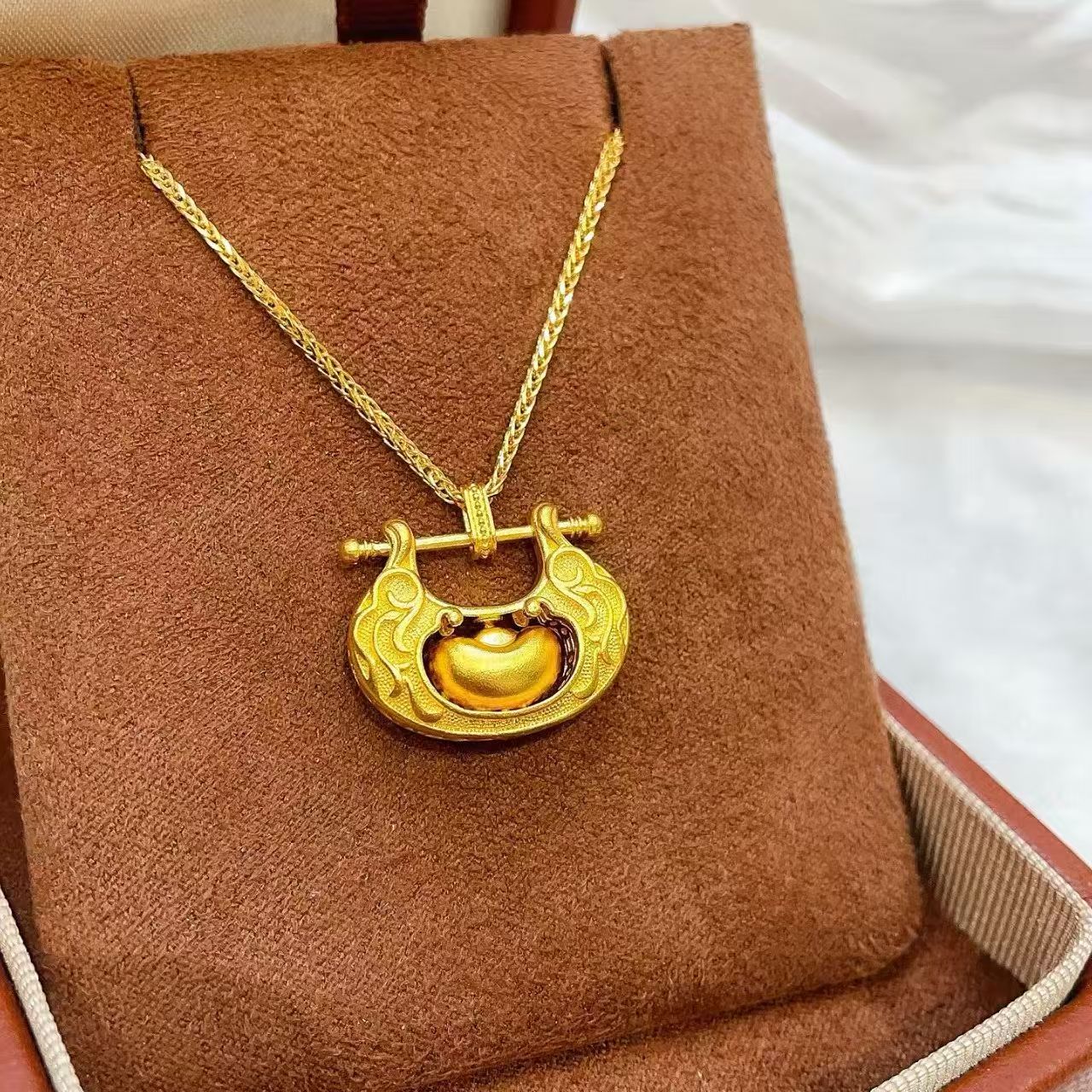 铜吊坠 燃力金太阳专属【XL0018】镀真金24K拉丝如意元宝项链