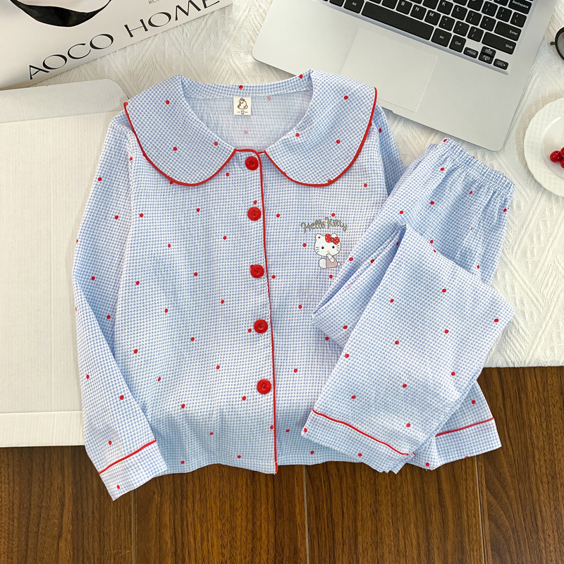 女童春秋款长袖睡衣儿童宽松可爱娃娃领外穿家居服大童空调服套装