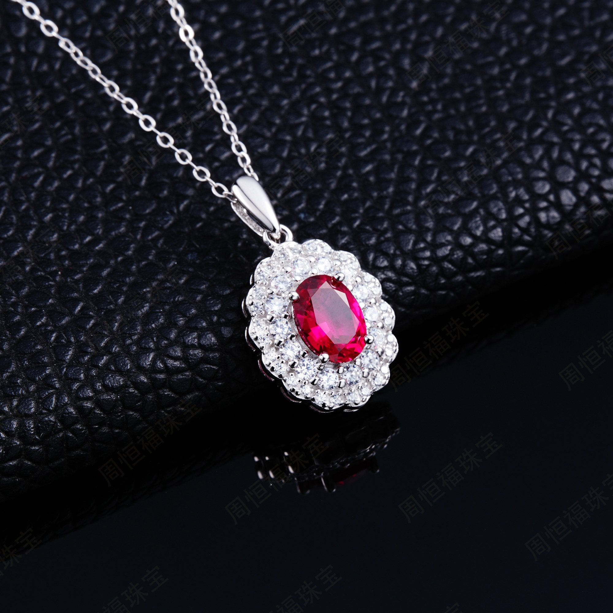 坠链均925银 培育宝石实心S925银镶嵌精致戴妃款式简约时尚吊坠链