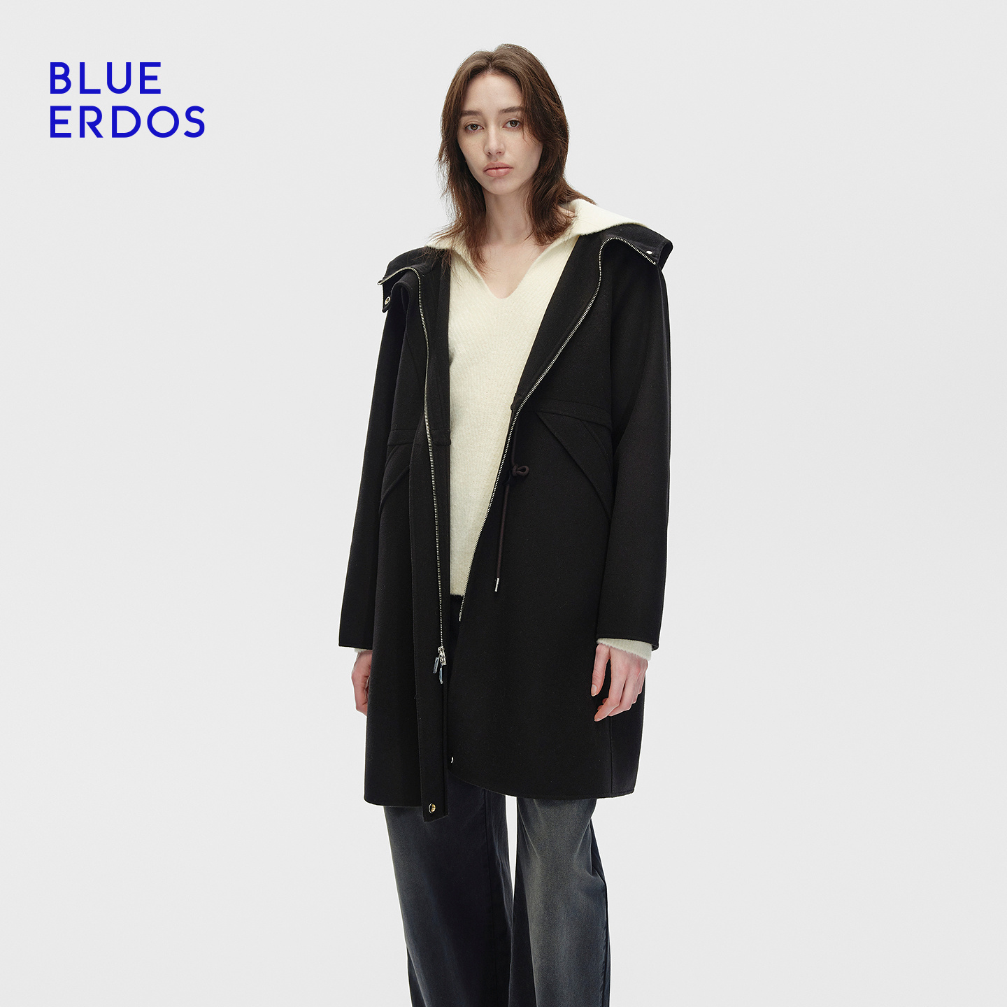 【100%绵羊毛】BLUE ERDOS25秋季新品简约率性不规则领大衣外套女